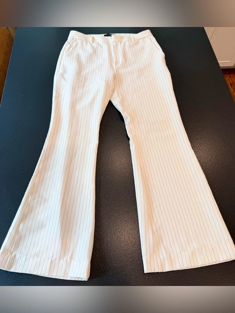 Banana Republic Sculpted Stretch High Rise Bootcut Pinstripe Pants White/Black10